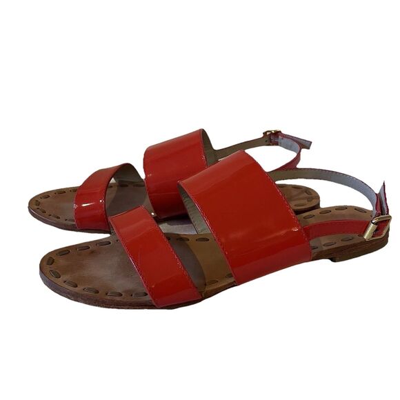 Boden Red Patent Leather Flat Heel Open Toe Sandals, Women’s Size 38/ 7.5 - Picture 2 of 11